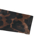 Women's Sexy Round Neck Long-Sleeve Leopard Print Slit Two-Piece Skirt Set