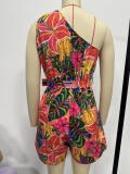 Women Summer One-shoulder Print Jumpsuit