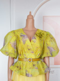Plus Size African Women Puff Sleeve Elegant Print Maxi Dress