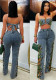 Women Sexy Floral Stretch Wrap Top and Denim Pants Two-Piece Set
