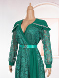 Plus Size Women Patchwork Lace Elegant Maxi Dress