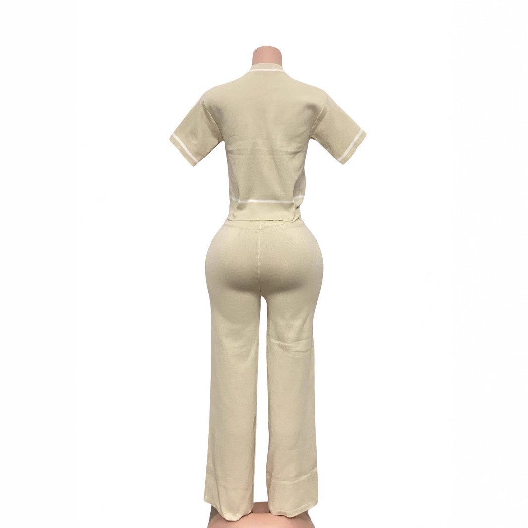 Spring/Summer Casual Knit Set Letter & Heart Print Short-Sleeve Top + High-Waist Pants