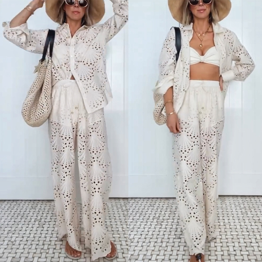 Women Fall and Winter Long-sleeved Single-breasted Shirt and Pants Two-piece Set