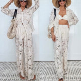 Women Fall and Winter Long-sleeved Single-breasted Shirt and Pants Two-piece Set