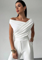 Women Solid Slash Shoulder Sleeveless Top