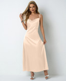 Women Pleated Sleeveless Satin Dress