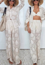 Women Fall and Winter Long-sleeved Single-breasted Shirt and Pants Two-piece Set