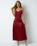 Women Pleated Sleeveless Satin Dress