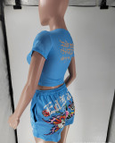 Women Print Short Sleeve Top and Shorts Two-piece Set