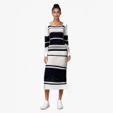 Autumn Multi-Color U-Neck Sexy Cut-Out Long-Sleeve Knit Long Dress