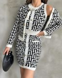 Women Cardigan Jacket Bodycon Dress Knitting Two-Piece Set