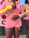 Women Summer Contrast Color Patchwork Long Sleeve Top and Shorts Sports Two-piece Set