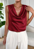 Women Spring and Summer Draped Pleated Sleeveless Satin Top