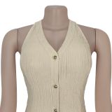 Fashion Women's Casual Halter Neck Lace-Up Top & Pants Two-Piece Set