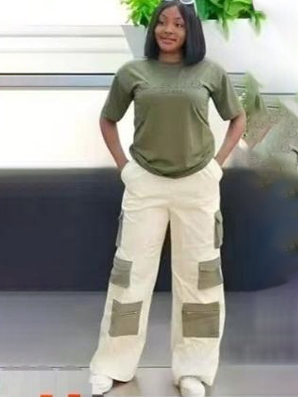 Multi-Pocket Trendy Cargo Pants & Solid Color T-Shirt Casual Set