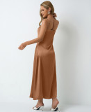 Women Pleated Sleeveless Satin Dress