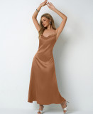 Women Pleated Sleeveless Satin Dress