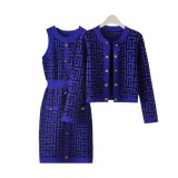 Women Cardigan Jacket Bodycon Dress Knitting Two-Piece Set