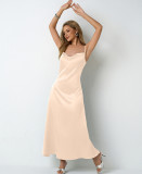 Women Pleated Sleeveless Satin Dress