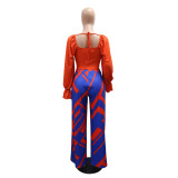 Long Sleeve Top with Loose Printed Wide-Leg Pants  Casual & Comfortable Two-Piece Set