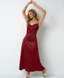Women Pleated Sleeveless Satin Dress