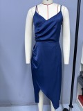 Women's Slit Satin Dress Summer Strap High-Slit Dress