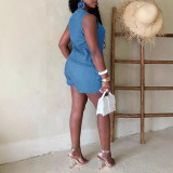 Women summer sleeveless lace top and denim shorts two-piece suit