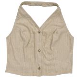 Fashion Women's Casual Halter Neck Lace-Up Top & Pants Two-Piece Set