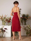 Women's Slit Satin Dress Summer Strap High-Slit Dress