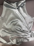 Women satin spring and summer Halter neck Sexy Lace-up Sleeveless Top
