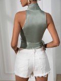 Women satin spring and summer Halter neck Sexy Lace-up Sleeveless Top
