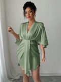 Spring/Summer Luxury Deep V Slim Waist Wide-Sleeve Bodycon Dress