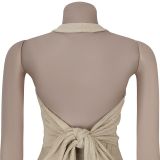 Fashion Women's Casual Halter Neck Lace-Up Top & Pants Two-Piece Set