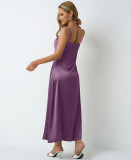 Women Pleated Sleeveless Satin Dress