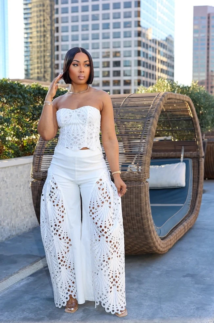 Women Lace Strapless Top and Pant Two-piece Set