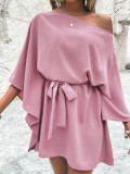 Women Satin Off-shoulder Asymmetrical Dress