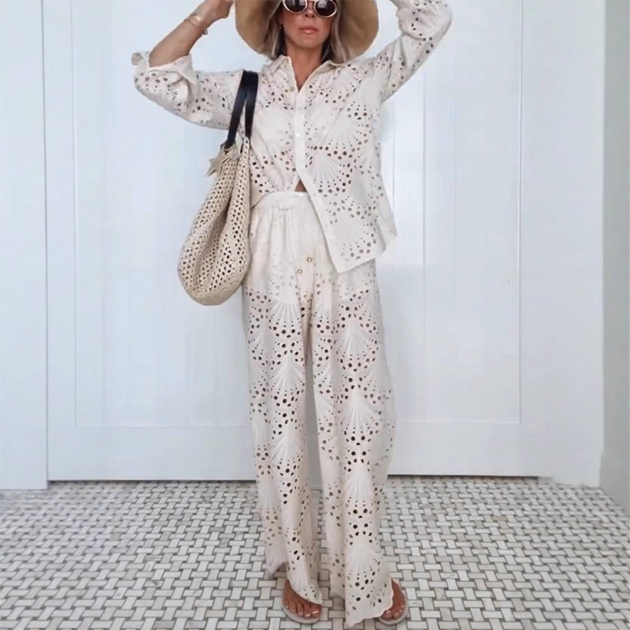 Women Fall and Winter Long-sleeved Single-breasted Shirt and Pants Two-piece Set