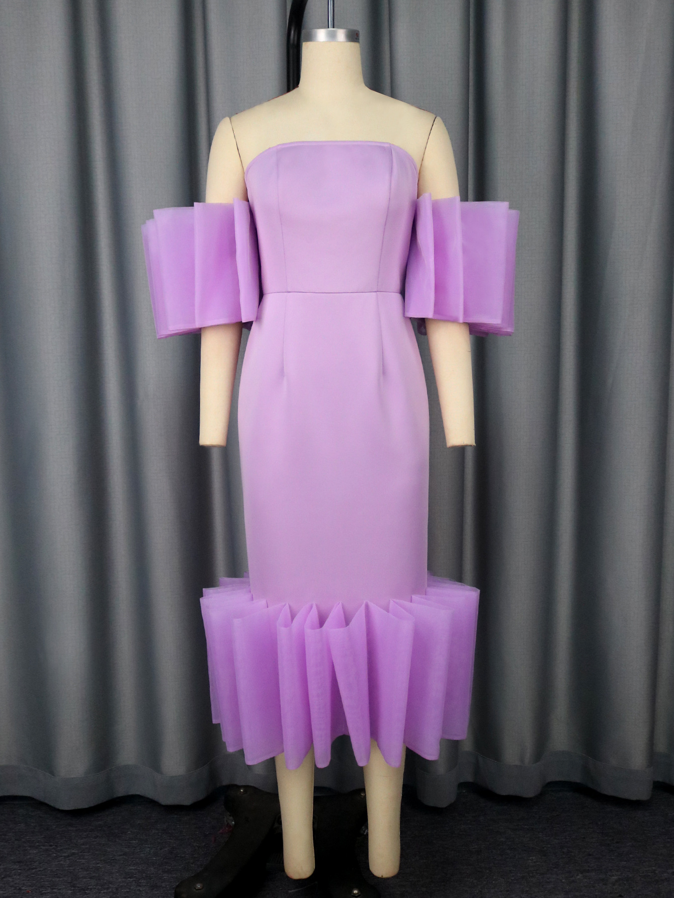 Sexy Off Shoulder Purple Dress Ruffle Party Evening Gown