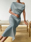 Women Summer Satin Maxi Dress
