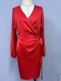 Women Spring Summer Sexy Lace-up Satin Dress