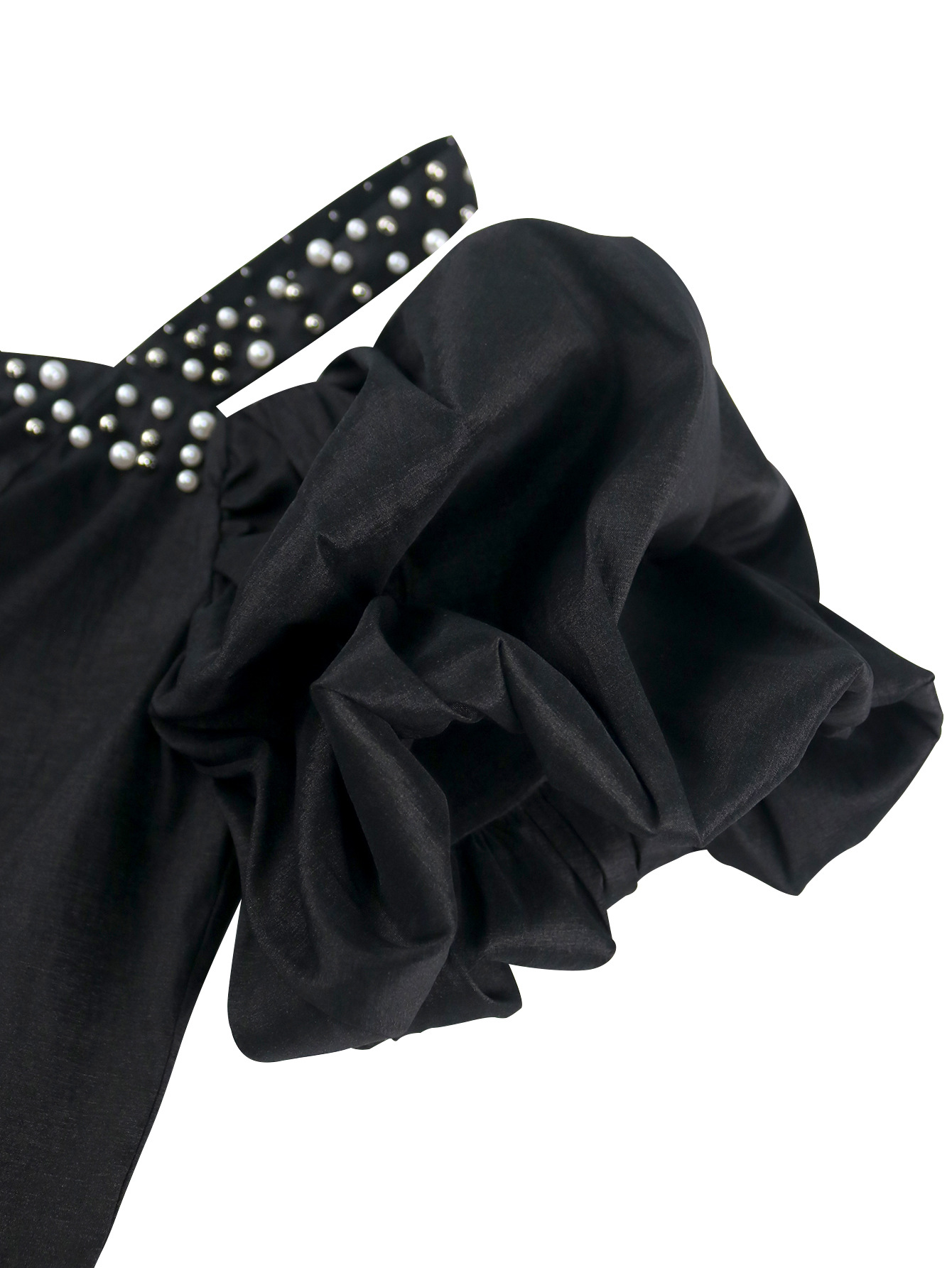 Sexy Off Shoulder Puff-Sleeve Beaded Black Party Mini Dress