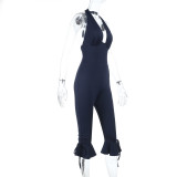 Fall Solid Color Sleeveless Deep V-Neck Halter Jumpsuit