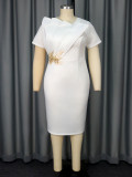 Embroidered Short-Sleeve Plus Size High-Waist Formal Party Dress
