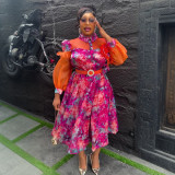 Plus Size Women Spring and Summer Tie-Dye Print Dress