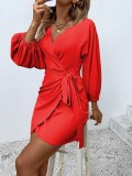 Women Spring Summer Sexy Lace-up Satin Dress