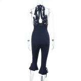 Fall Solid Color Sleeveless Deep V-Neck Halter Jumpsuit