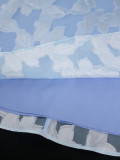 Elegant Bow Off-Shoulder Patchwork Blue Chiffon High-Waist Party Dress