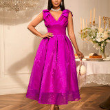 Sexy V-Neck Bow Sleeveless Dress High-Waist Elegant Formal Party Gown
