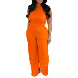 Women Sexy Vest Pleated Pants Two Piece Set