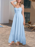 Summer Strap Lace-Up Sexy Low-Back Pleated Maxi Dress
